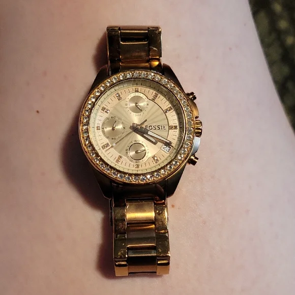 Fossil Gold Chronograph Watch with Crystal Embellishments FOSSIL Modern Courier Womens Gold Chronograph Watch  main image 2